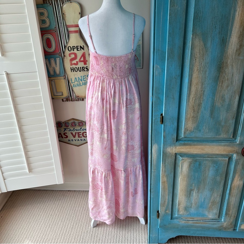 GAP Maternity Pink Floral Smocked Tiered Maxi Sun Dress Comfortable Bright - Picture 4 of 11